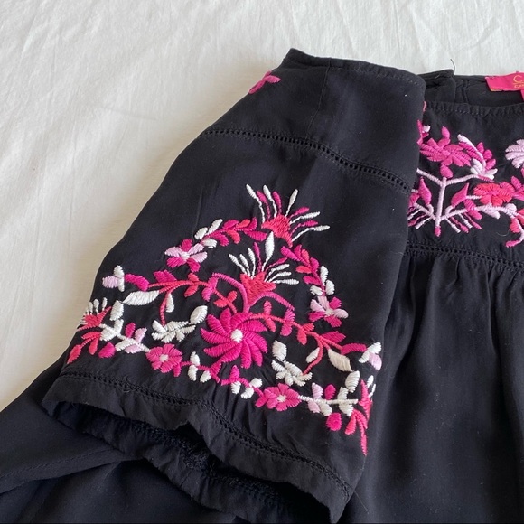 Catherine Malandrino Floral Embroidered Pink on Black Popover Dress - Picture 16 of 16